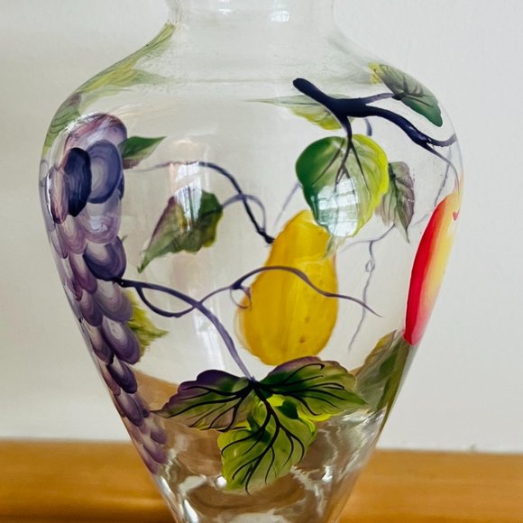 TRACEY PORTER Pair of Hand Painted Glass Vases with Fruit EUC - Picture 5 of 12